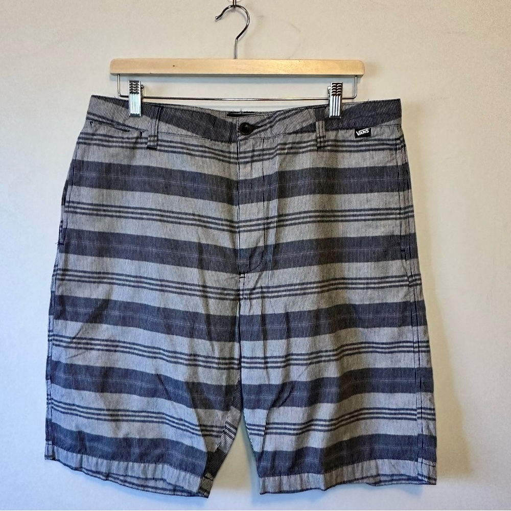 Mens Gray and Black Striped Vans Shorts